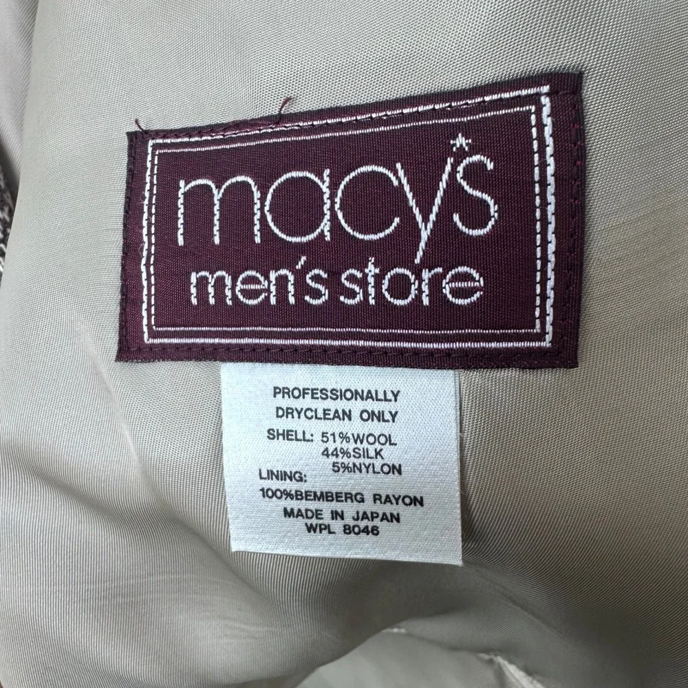 Vintage Macy's 90s Herringbone Wool Silk‎ Blazer Donegal Tweed Japan Men's 44R
